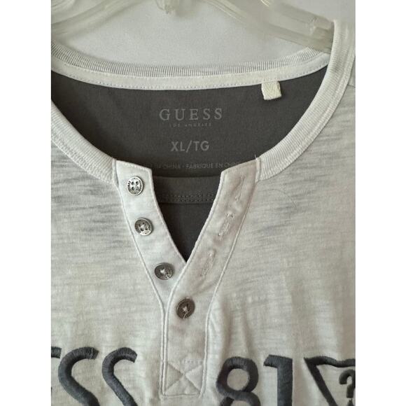 Guess 81? Los Angeles Men’s Henley T-Shirt XL White Gray Trim Embroidered Logo - Picture 2 of 16